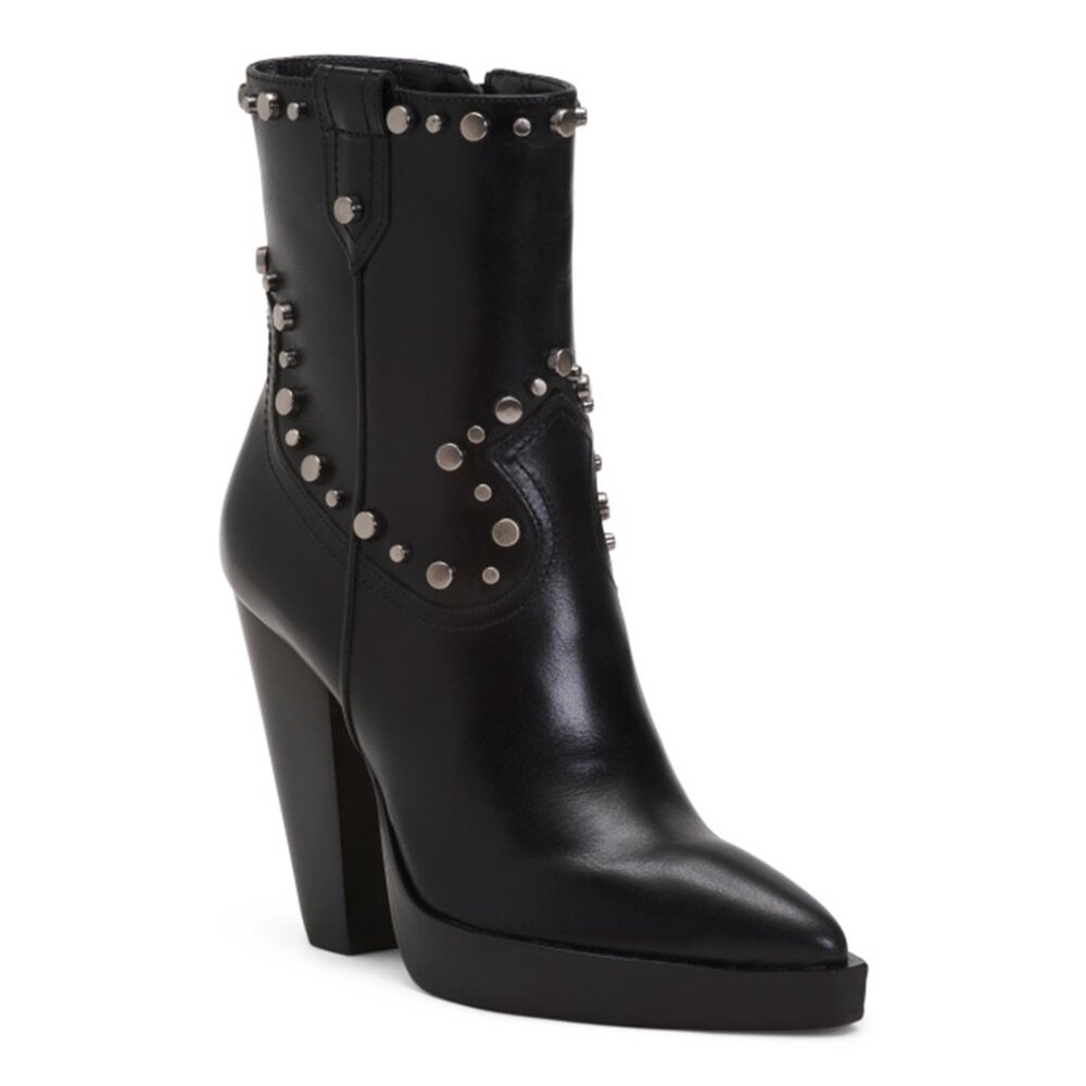Vince Camuto Black Heeled Boots with Silver Studs